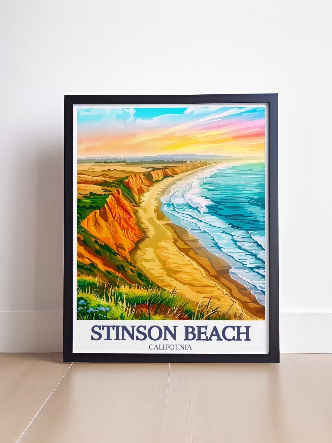 Stinson Beach Sunset Cliffs Golden Sand Pacific Ocean Poster - Image 4