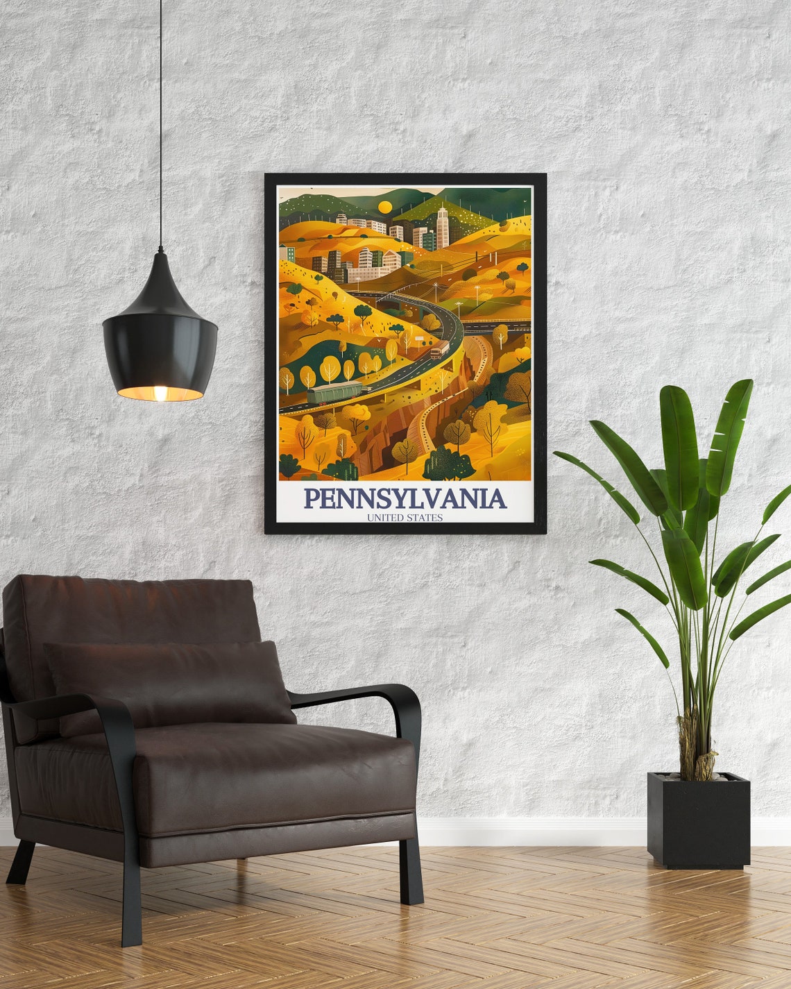 Pennsylvania Autumn Hills Winding Highway Landscape Travel Poster - Image 3