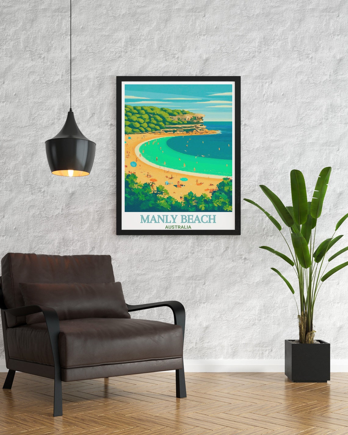 Manly Beach Australia Aerial Turquoise Cove Swimmers Surf Poster - Image 3