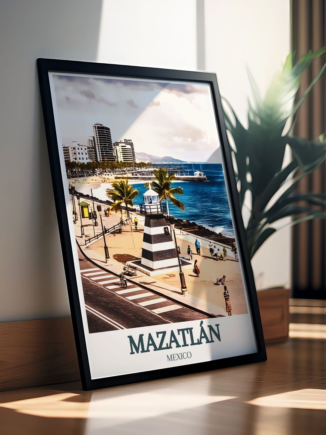 Mazatlán Mexico Malecón Lighthouse Tower and Palm Beach Poster - Image 3