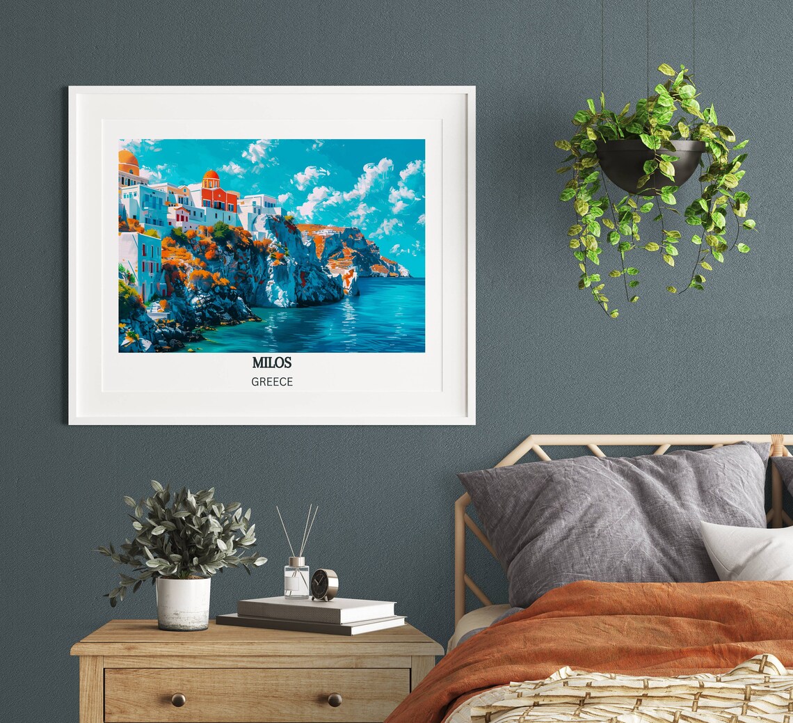 Milos Greece Colorful Cliffside Village Coastal Travel Poster - Image 3