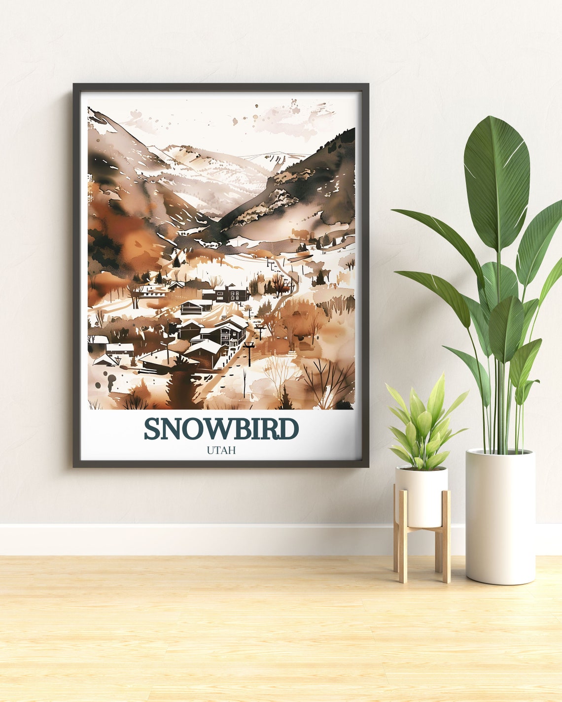 Snowbird Utah Sepia Winter Mountain Village Valley Art Poster - Image 3