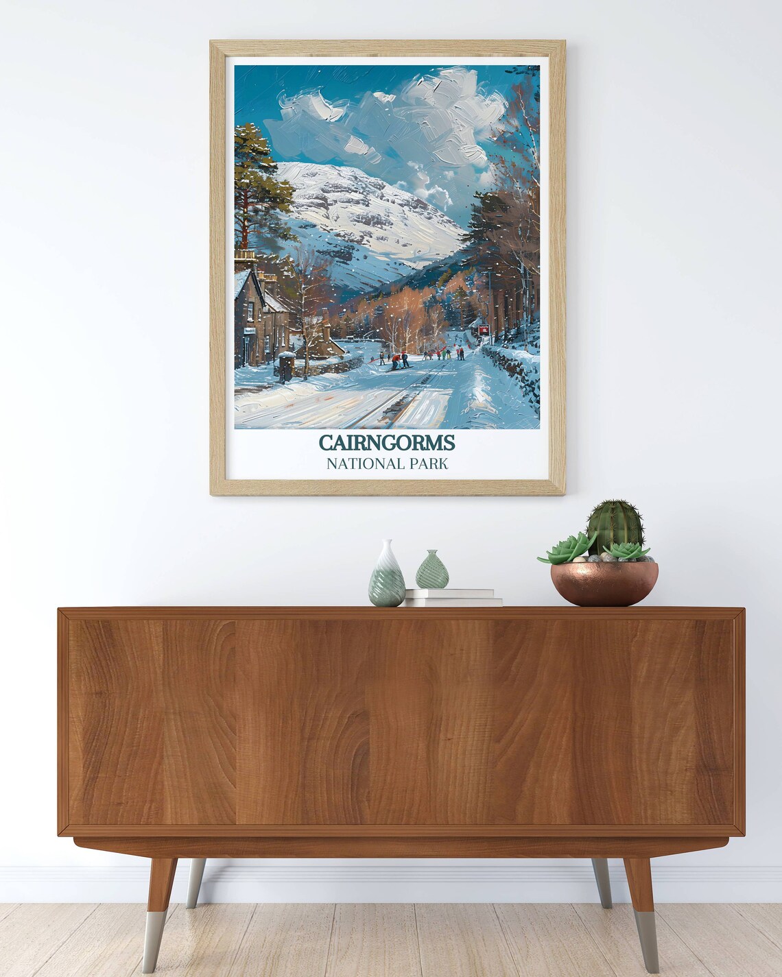 Cairngorms National Park Snowy Village and Skiers Winter Poster - Image 3