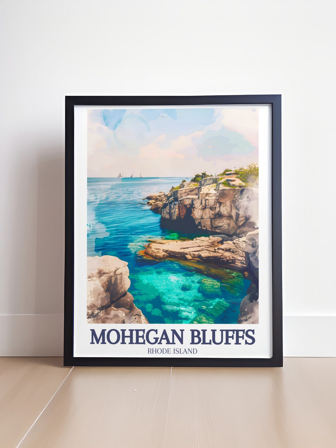 Mohegan Bluffs Rhode Island Rocky Shore Turquoise Tide Pool Poster - Image 4