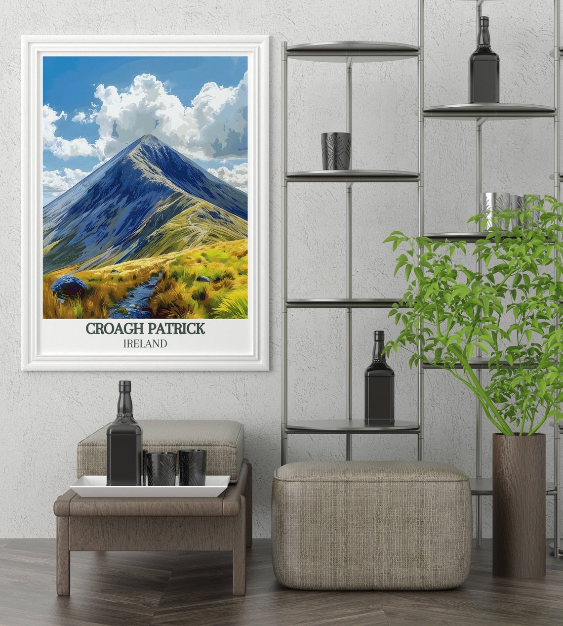 Croagh Patrick Ireland Summit Cone with Golden Grass Trail Poster - Image 2