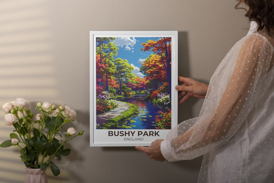 Bushy Park England Woodland Gardens Riverside Path Travel Poster - Image 3