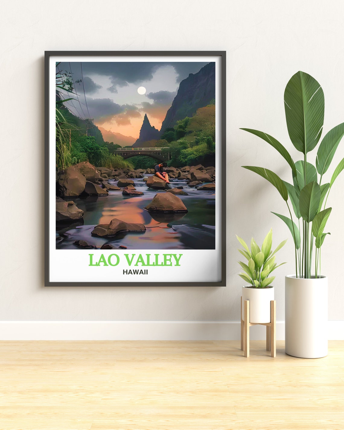 Lao Valley Hawaii Moonlit Stream And Boulder Retreat Travel Poster - Image 2