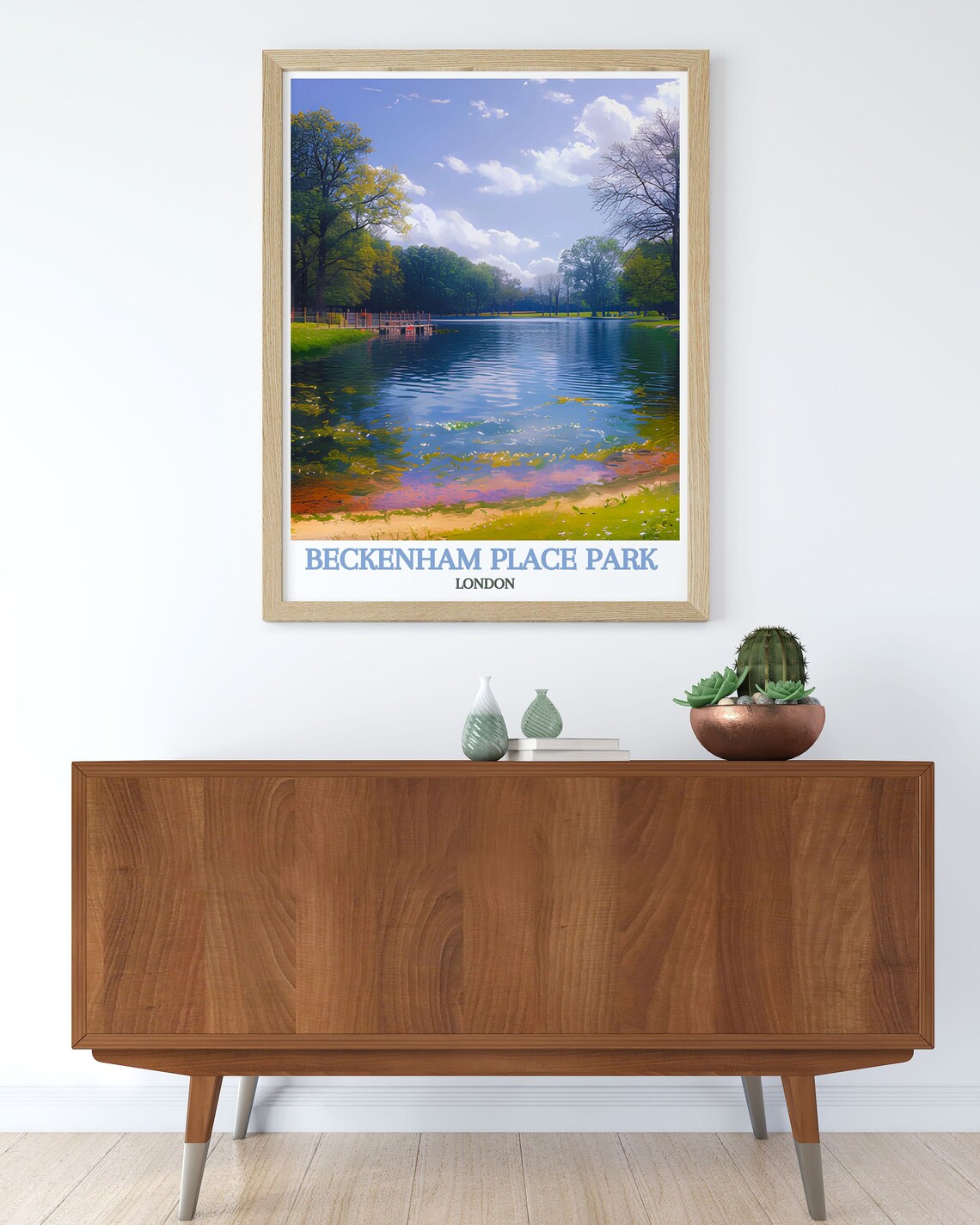 Beckenham Place Park London Shimmering Lake and Bridge Poster - Image 3