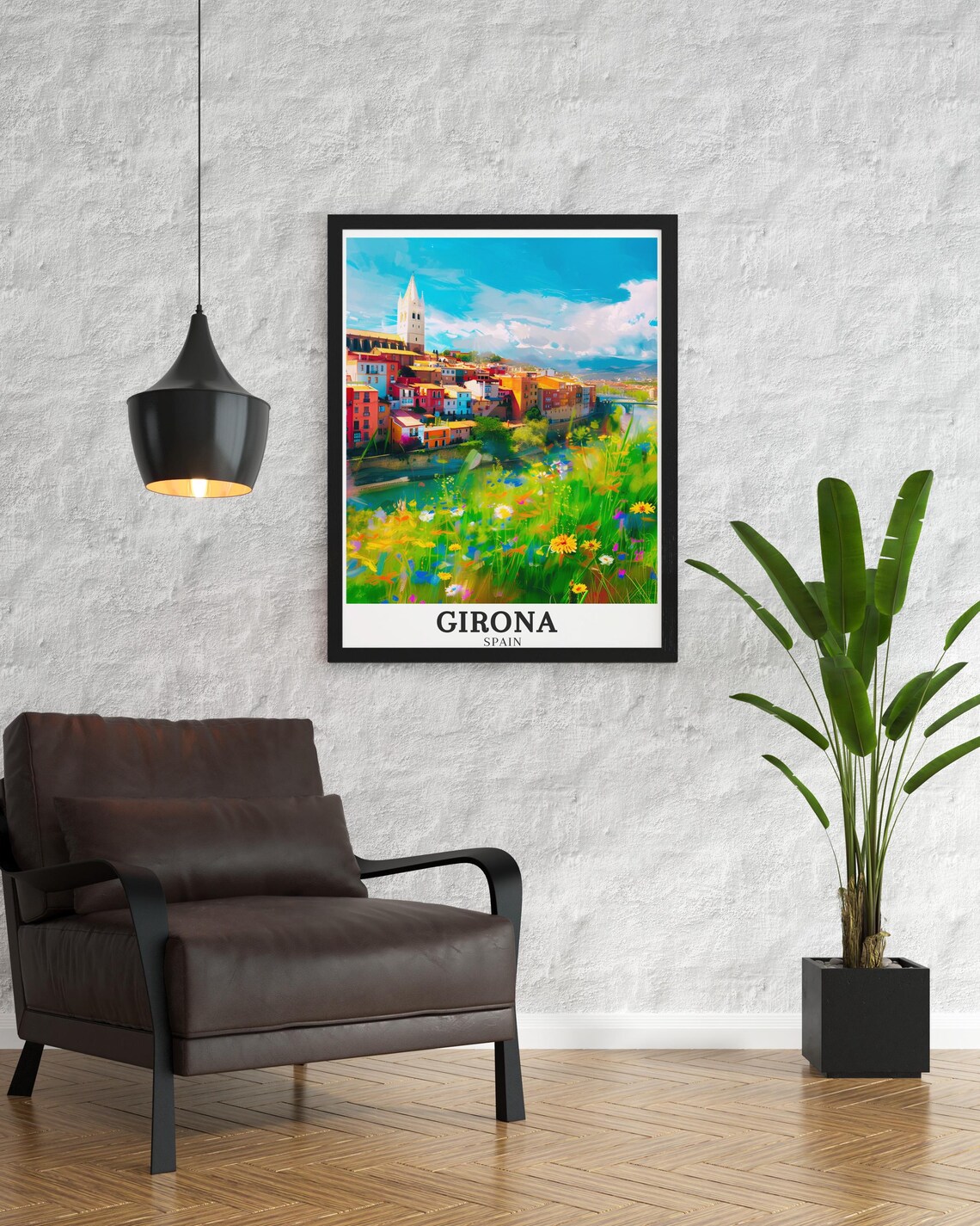 Girona Spain Riverside Houses Wildflowers Colorful Travel Poster - Image 3