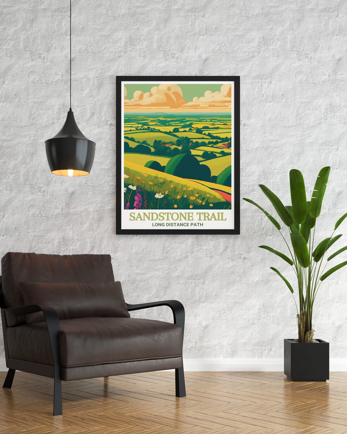 Sandstone Trail Rolling Green Hills Vista Hiking Travel Poster - Image 3