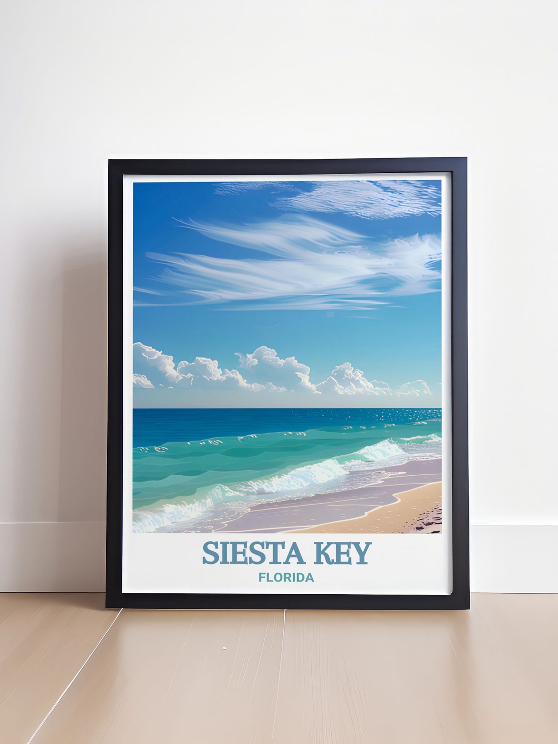 Siesta Key Florida Turquoise Waves Dramatic Clouds Beach Travel Poster - Image 4
