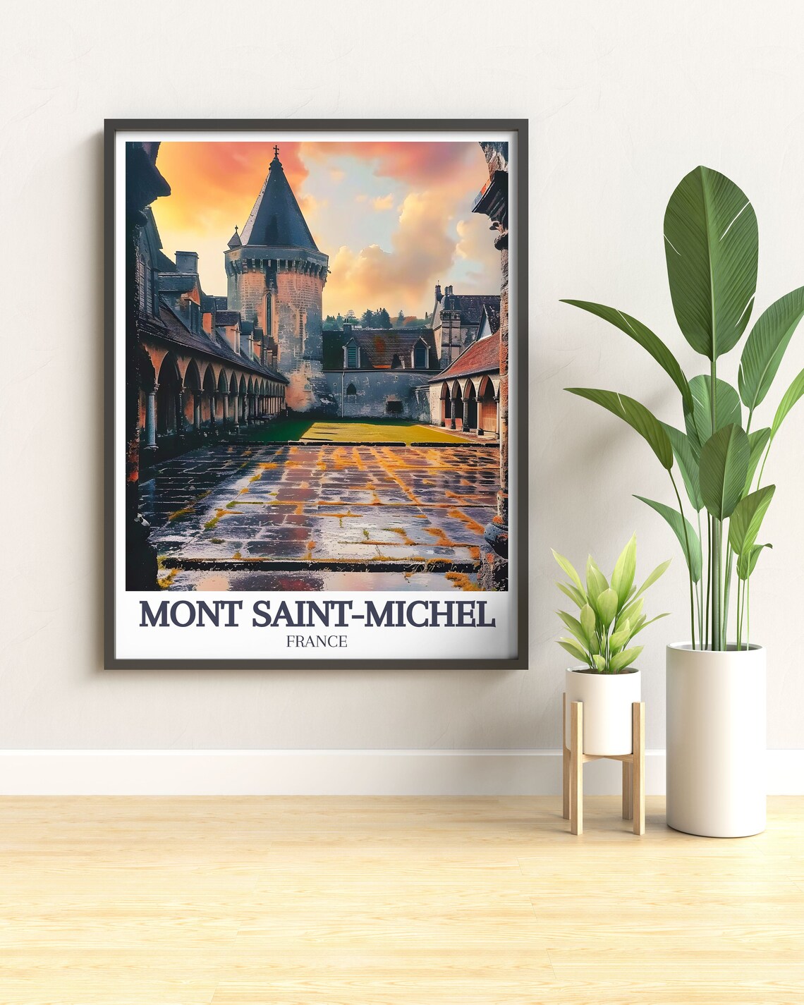 Mont Saint Michel France Abbey Courtyard Cloister Sunset Poster - Image 2