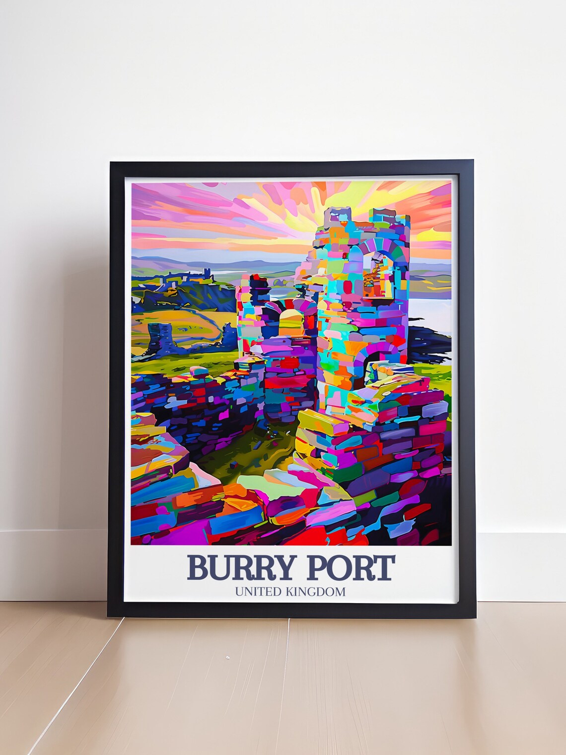 Burry Port Kidwelly Castle Ruins Colorful Rainbow Wales Art Poster - Image 4