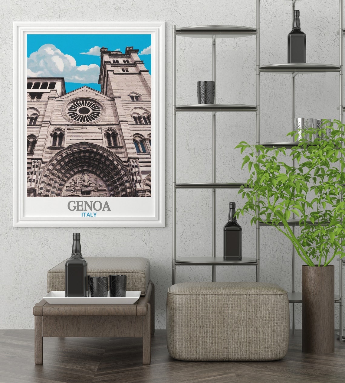 Genoa Cathedral Gothic Facade Rose Window Italy Travel Poster - Image 3
