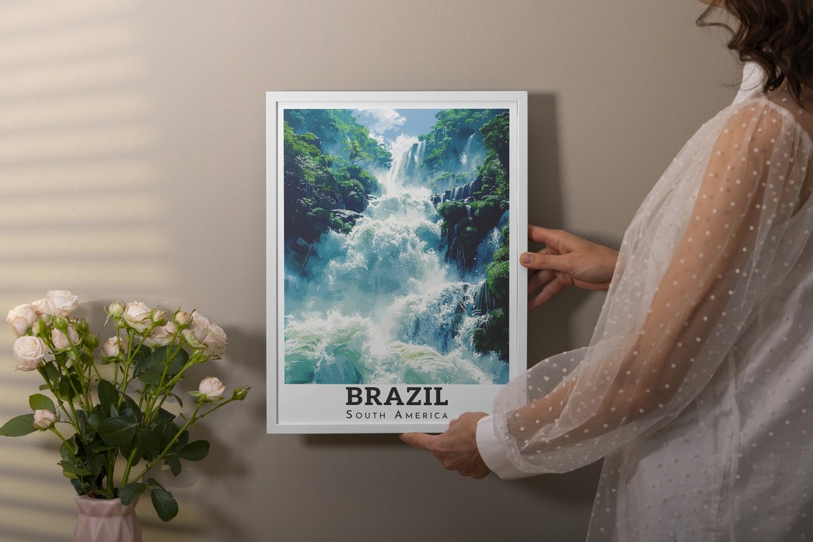 Brazil Iguazu Falls Poster Thundering Waterfall Jungle Travel Art - Image 3