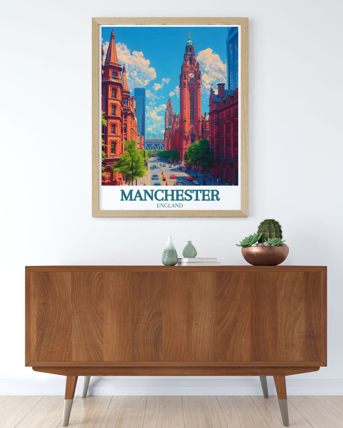 Historic Manchester Town Hall Red Brick Street View England Poster - Image 3