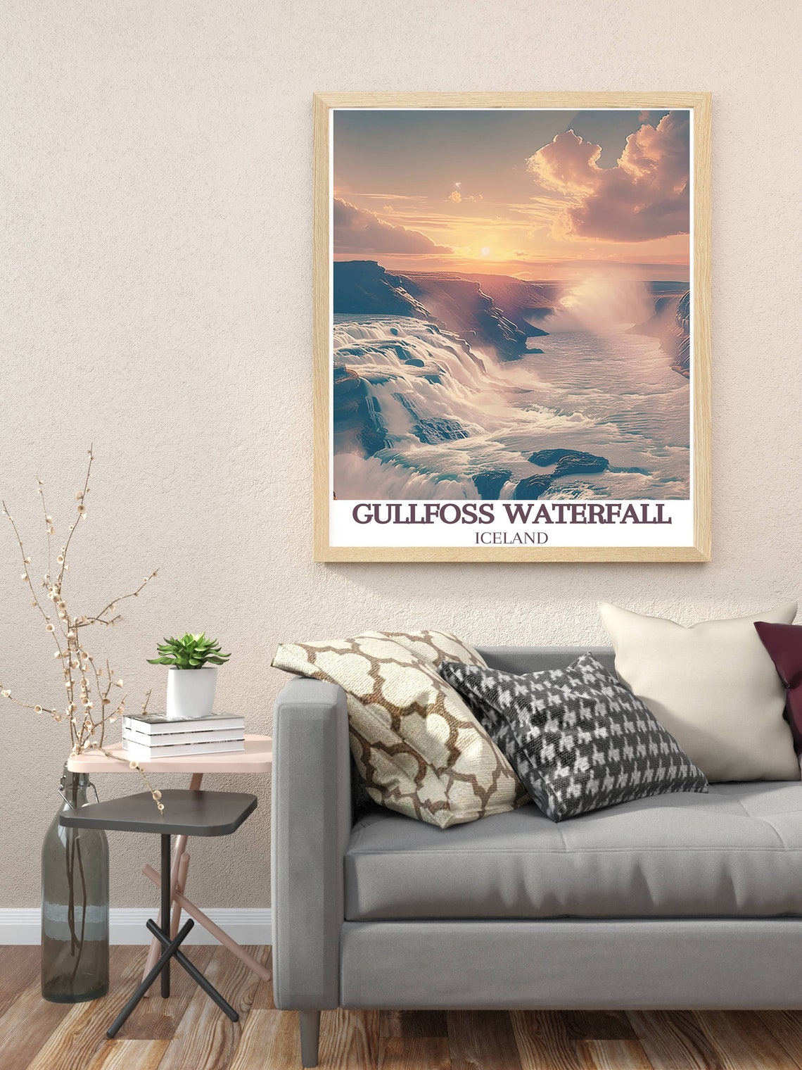Gullfoss Waterfall Iceland Sunset Golden Spray Cascades Poster - Image 3