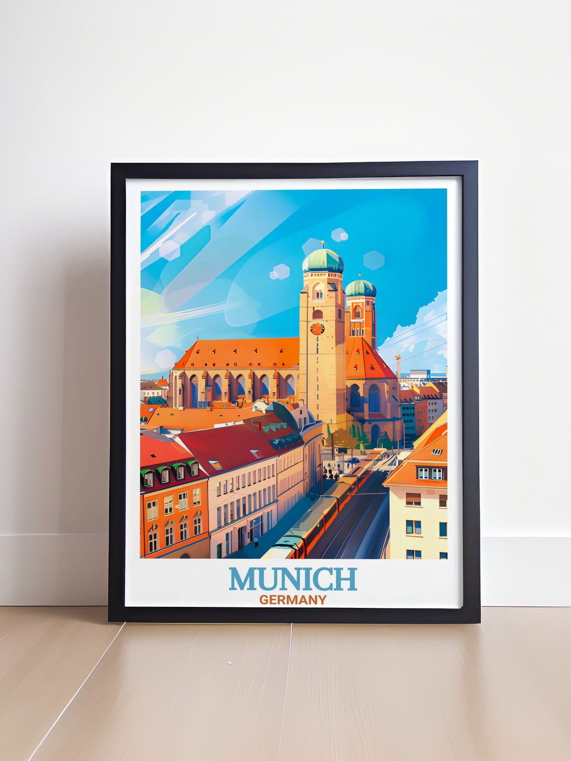 Munich Frauenkirche Twin Domes Old Town Rooftops Tram Travel Poster - Image 4