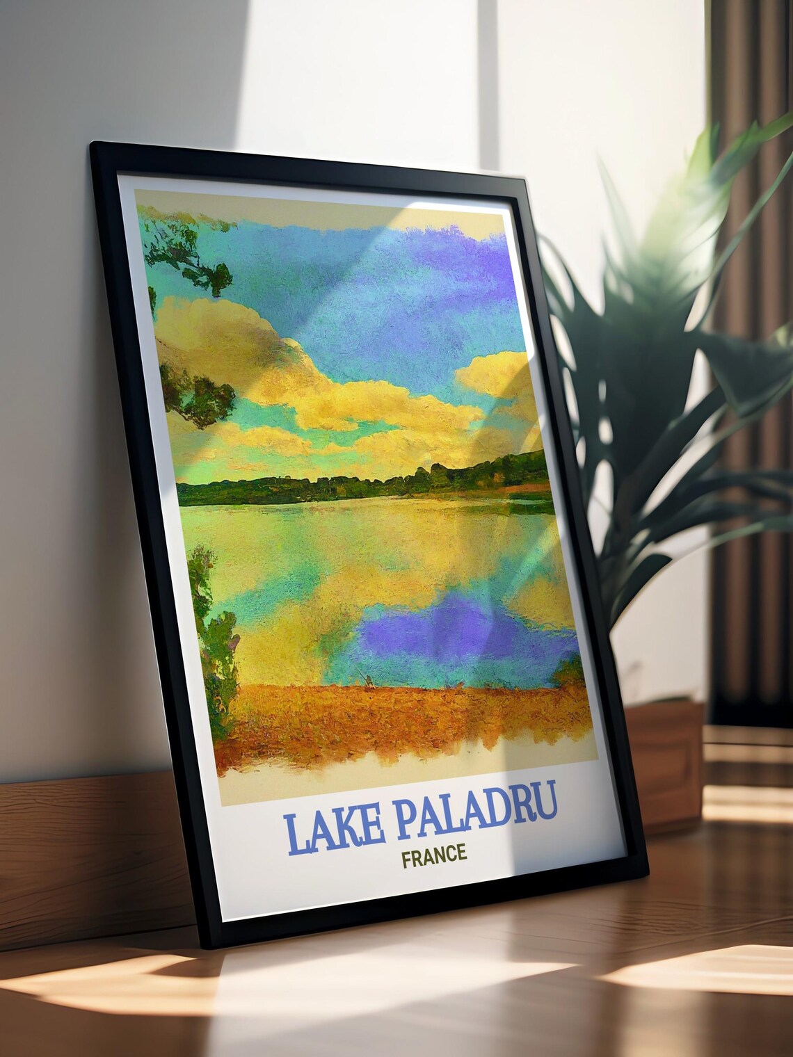 Lake Paladru France Golden Sandy Beach Shoreline Travel Poster - Image 2