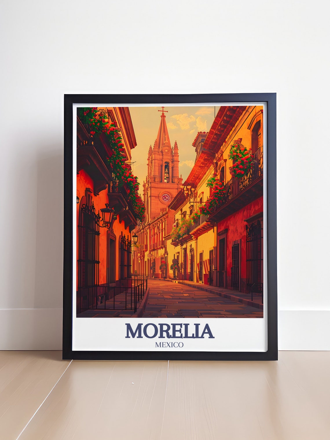 Morelia Mexico Historic Colonial Alley Cathedral Spire Travel Poster - Image 4