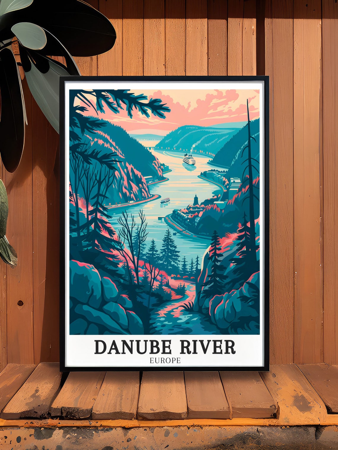 Danube River Europe Sunset Gorge With Passing Cruise Ships Poster - Image 2