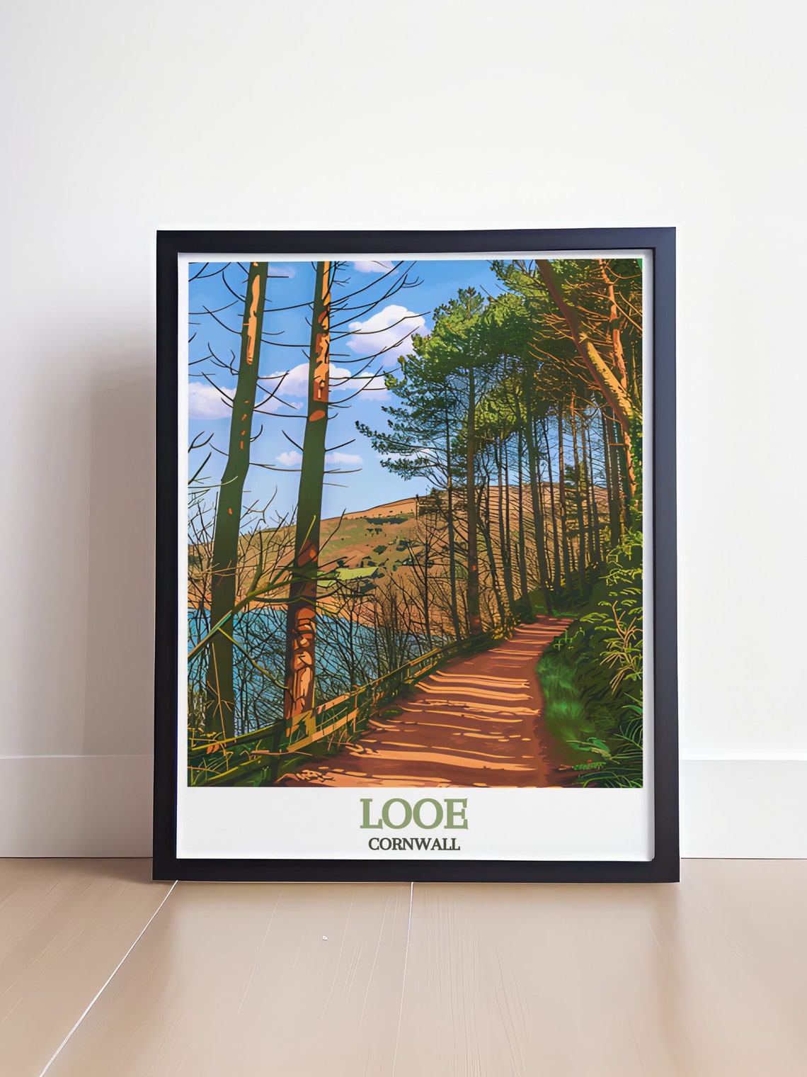 Looe Cornwall Woodland Path Poster through Tall Shaded Pine Trees - Image 4