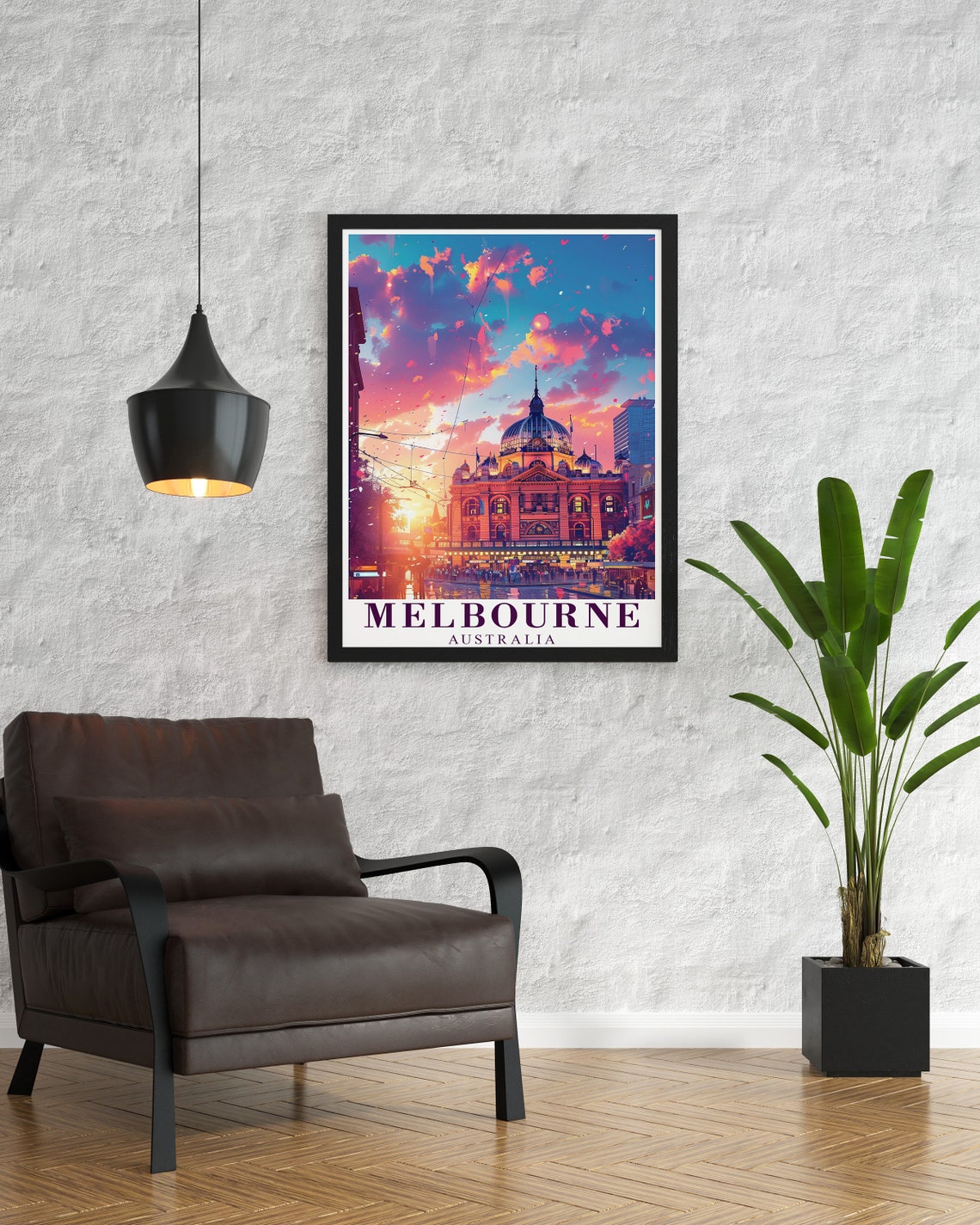 Melbourne Australia Flinders Street Station Sunset City Poster - Image 3