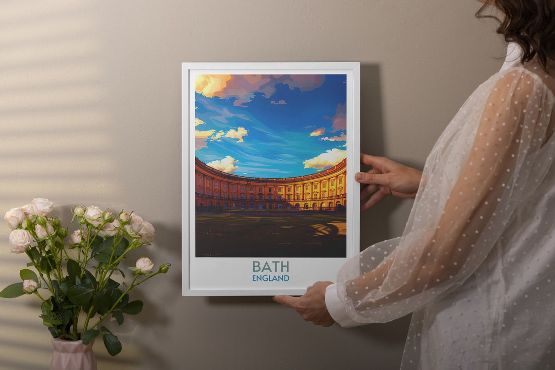 Bath England Royal Crescent Sunset Sky Architecture Travel Poster - Image 4