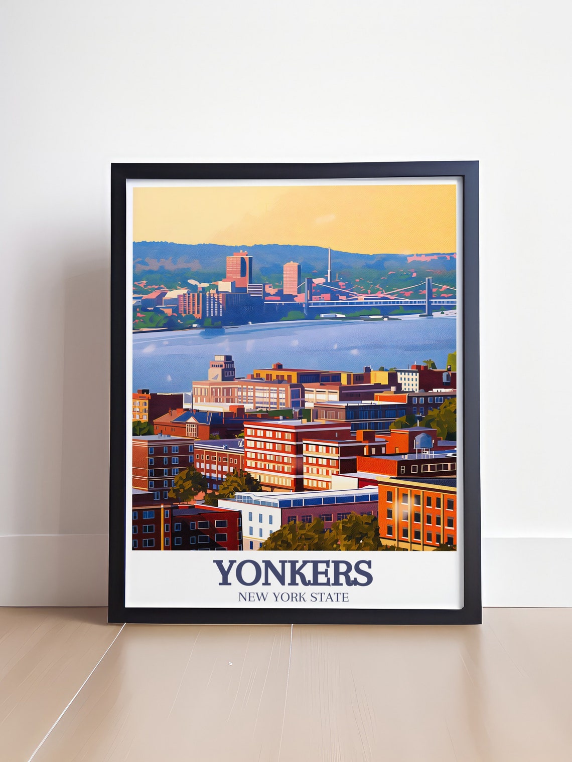 Yonkers New York Hudson River Downtown Cityscape Travel Poster
