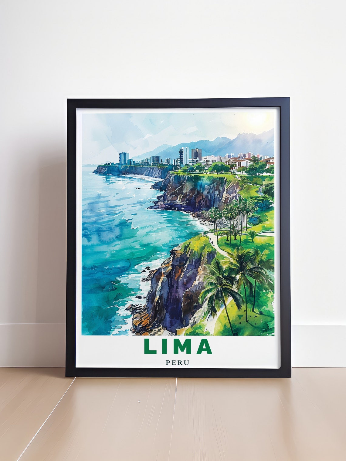 Lima Peru Miraflores Cliffs Ocean Watercolor City Travel Poster - Image 4