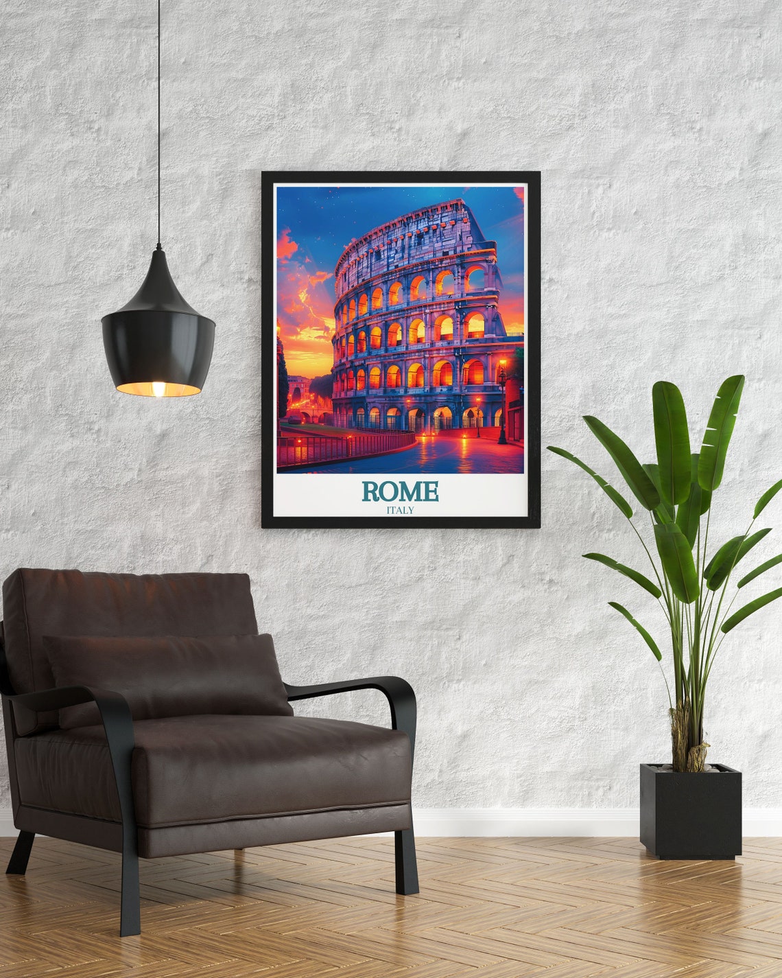 Rome Italy Colosseum at Night Glowing Sunset Travel Scene Poster - Image 2