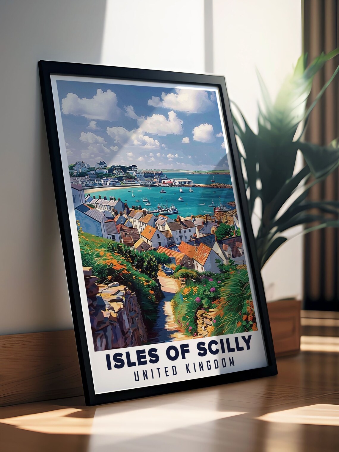 Isles of Scilly United Kingdom Hugh Town Harbor Cottages Boats Poster - Image 2