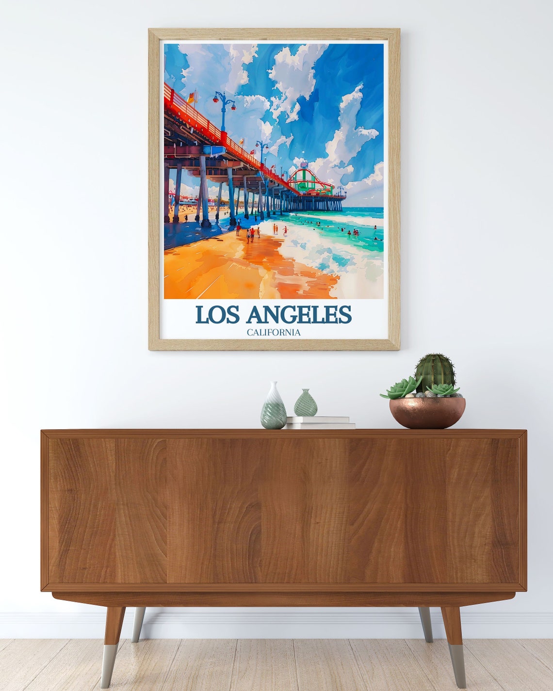 Los Angeles California Santa Monica Pier Beach Watercolor Poster - Image 3