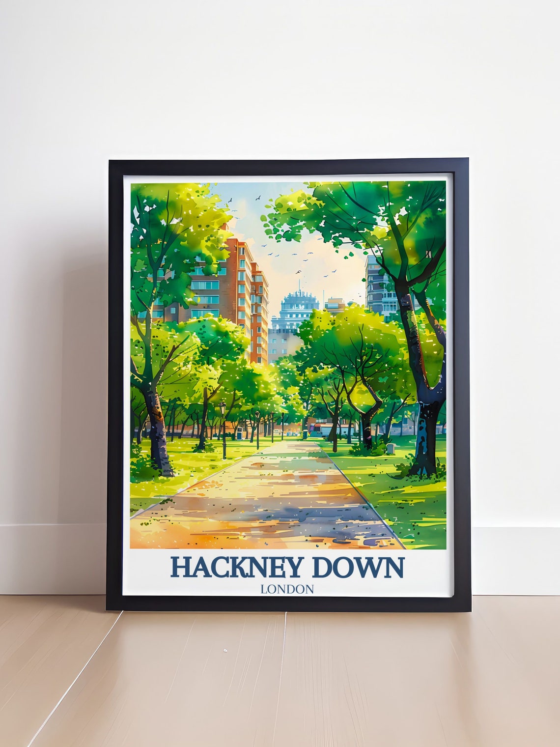 Hackney Downs London Sunlit Park Path Dappled Light Watercolor Poster - Image 4