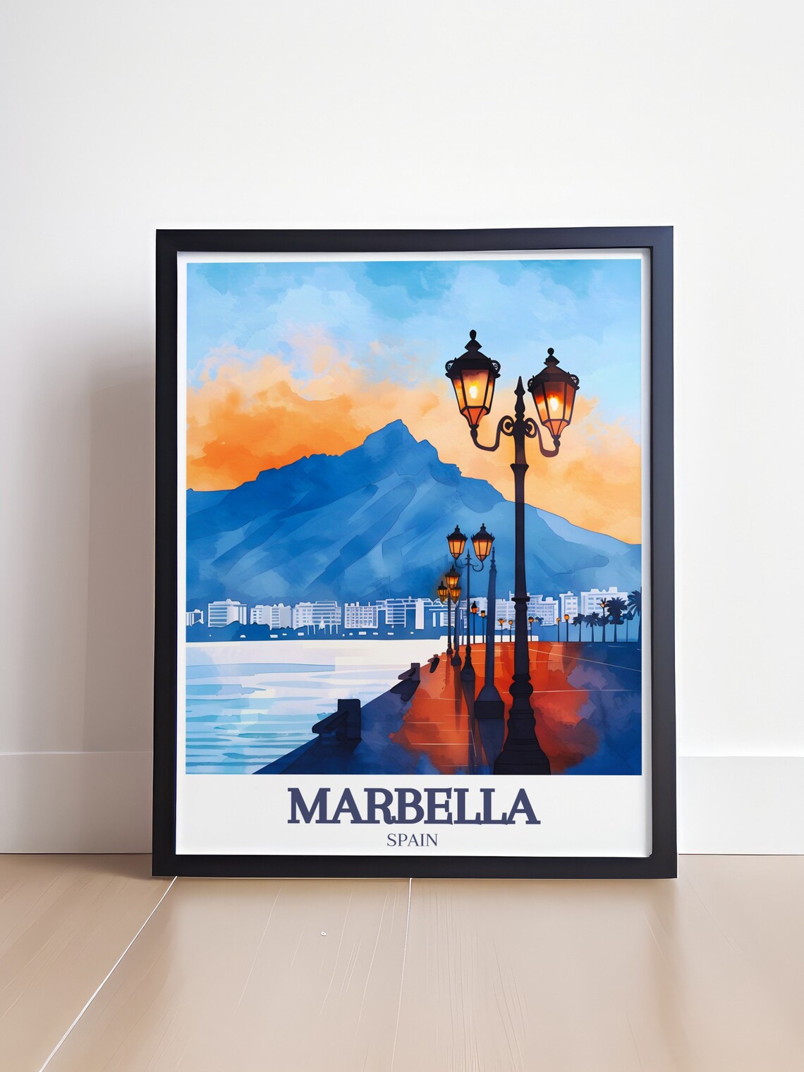 Marbella Promenade At Sunset La Concha Mountain Spain Travel Poster - Image 4
