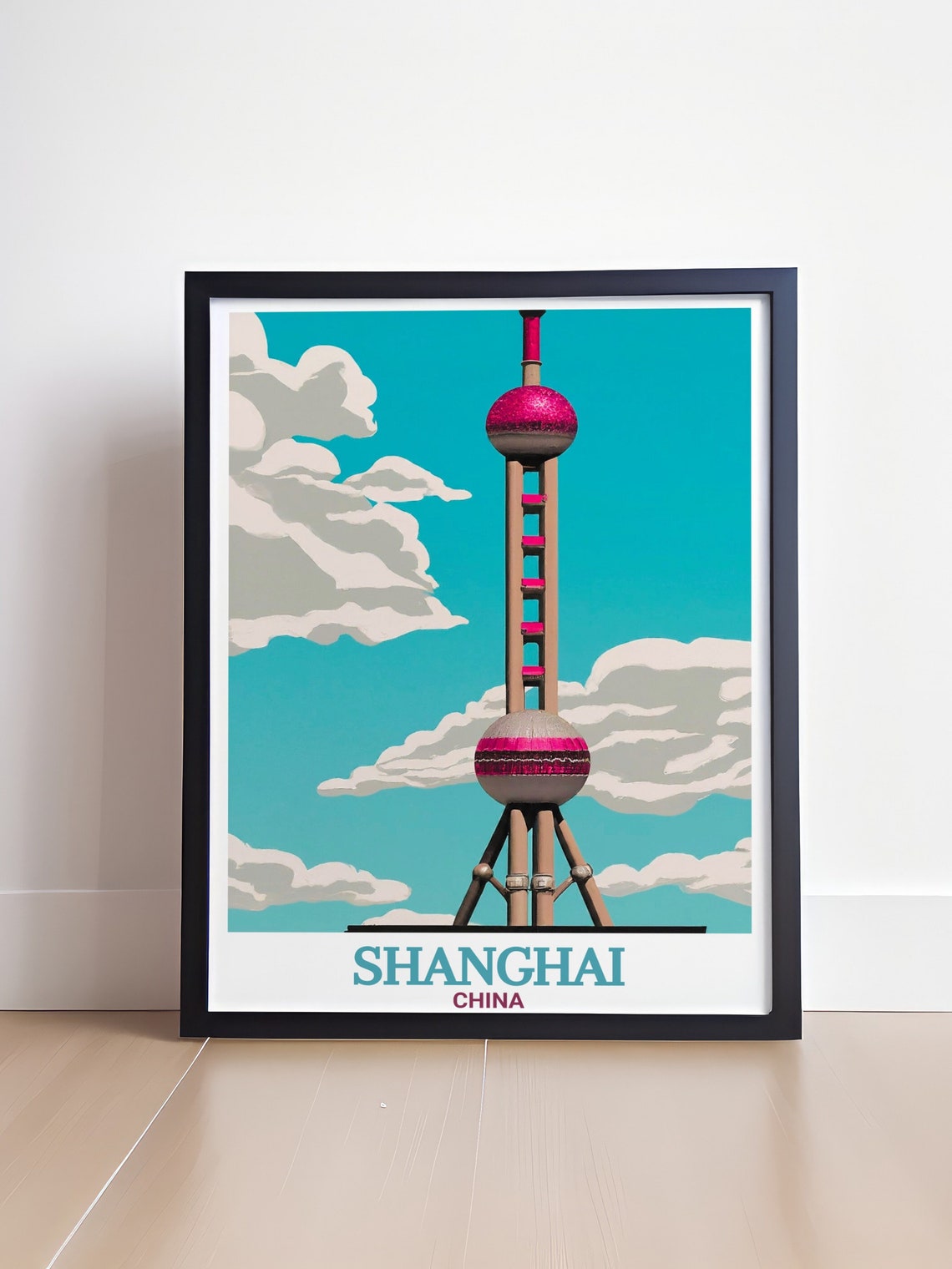 Shanghai China Oriental Pearl Tower Bold Pop Art Teal Poster - Image 4