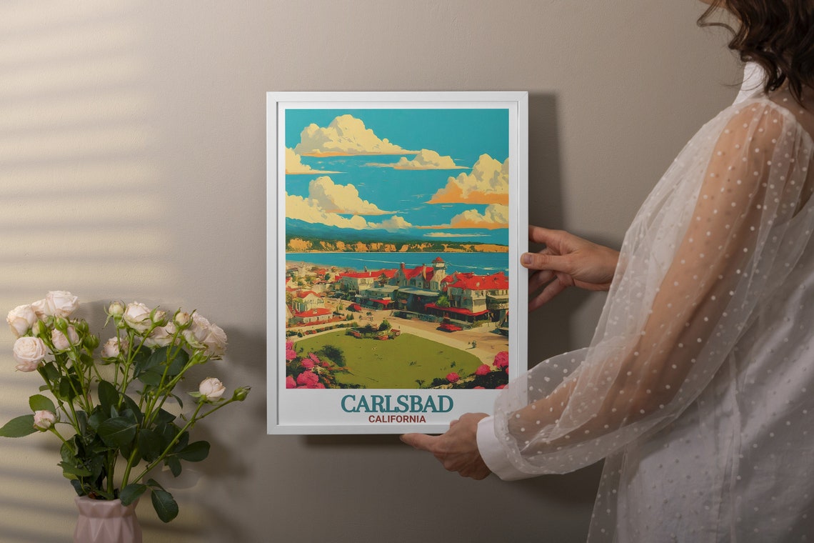 Carlsbad California Village Red Roofs Seaside Town View Poster - Image 3