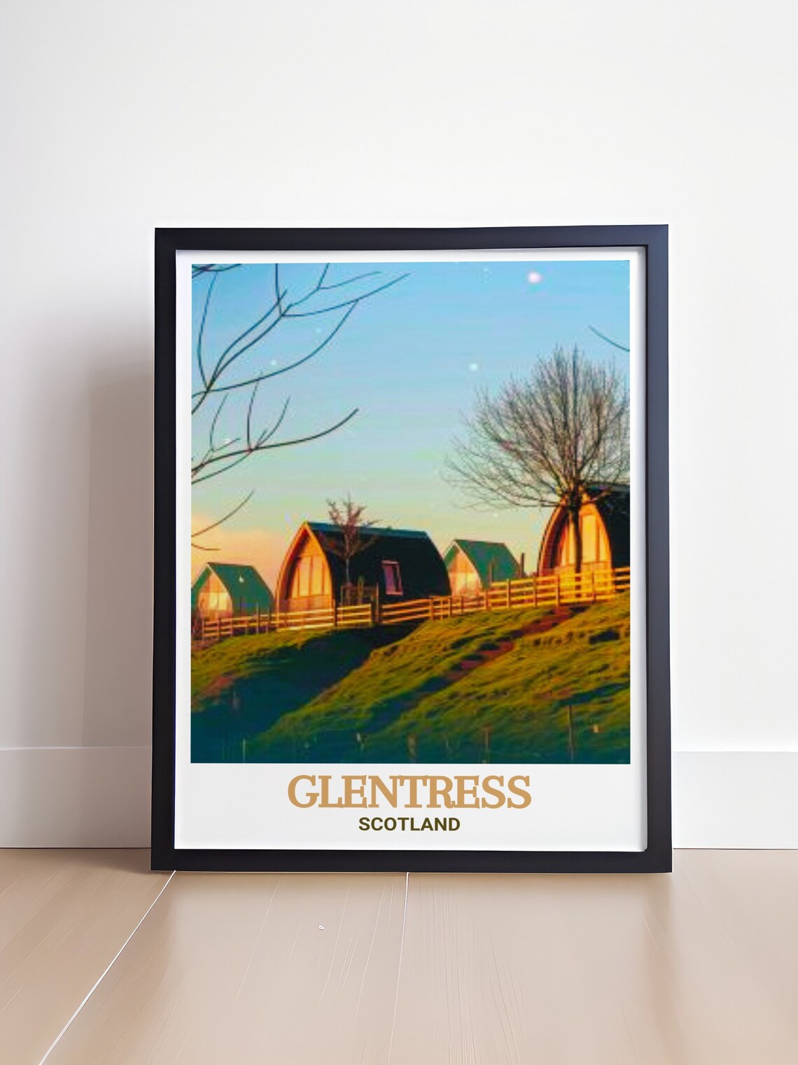 Glentress Scotland Wooden Lodges Glowing Sunset Scene Poster - Image 4