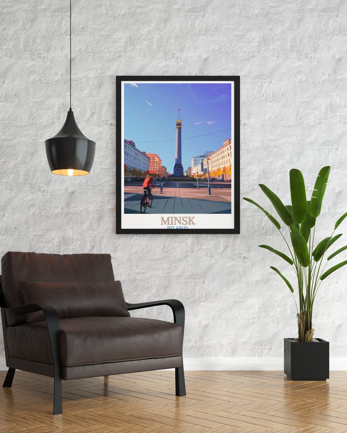 Minsk Belarus Victory Square Obelisk Sunny Street Scene Poster - Image 3