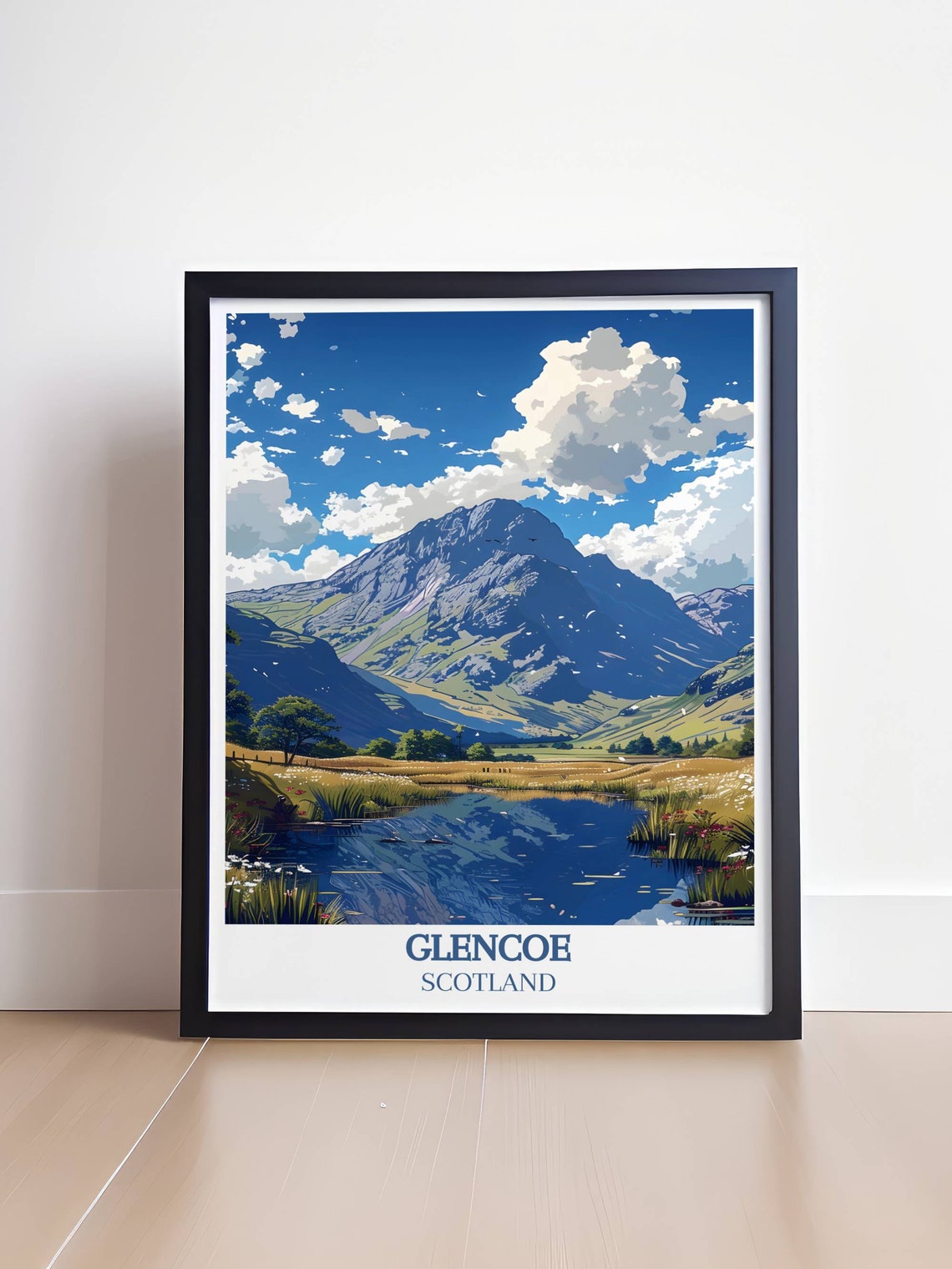 Glencoe Scotland Blue Mountain Loch Reflection Travel Poster - Image 4