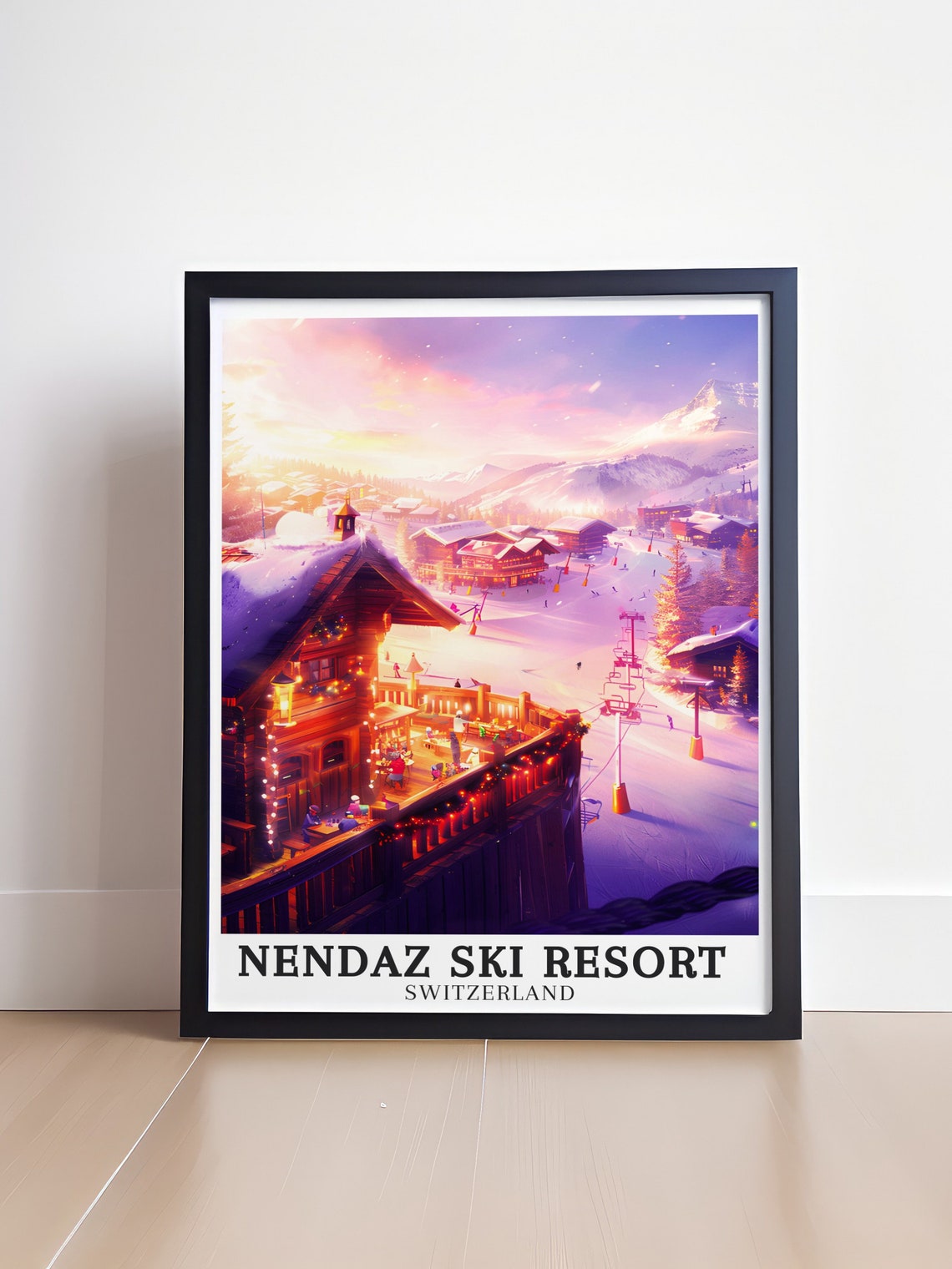 Nendaz Ski Resort Chalet Apres Ski Sunset Switzerland Poster - Image 4
