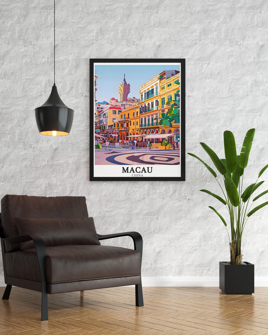 Macau China Senado Square Colorful Colonial Street Scene Poster - Image 3
