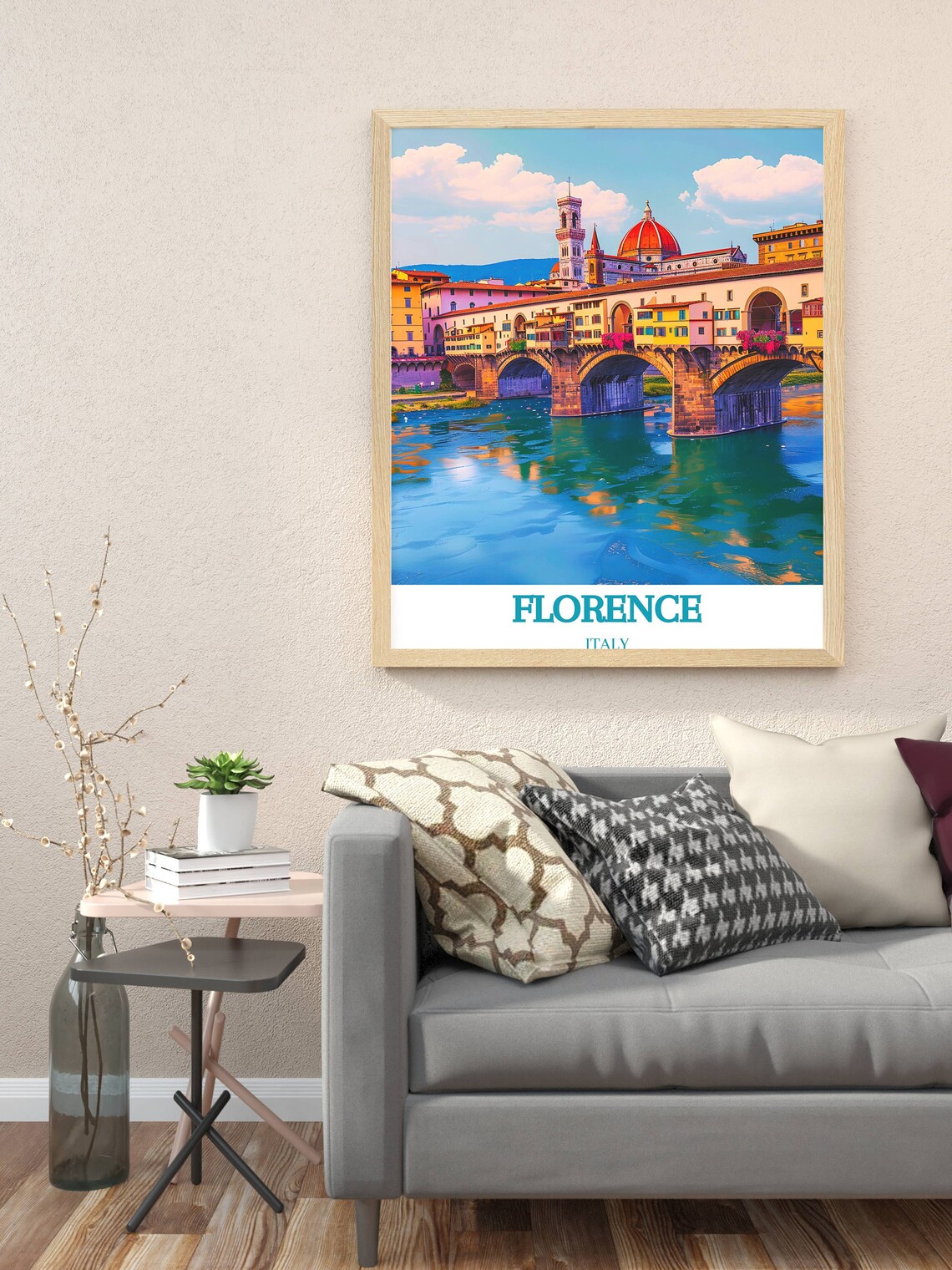 Historic Florence Ponte Vecchio Bridge and Duomo Travel Poster - Image 3