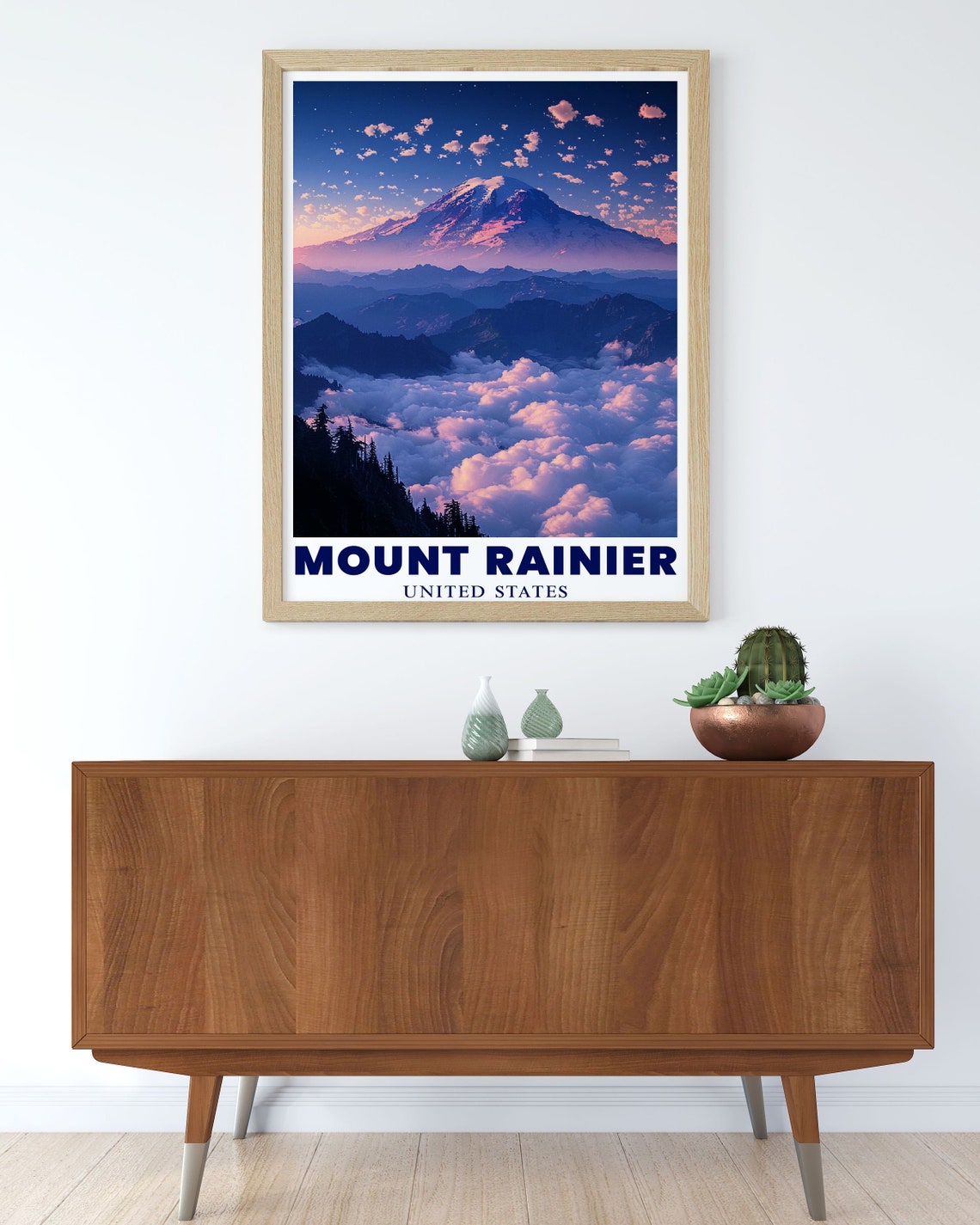 Mount Rainier Twilight Rising Above a Sea of Pink Clouds Poster - Image 3