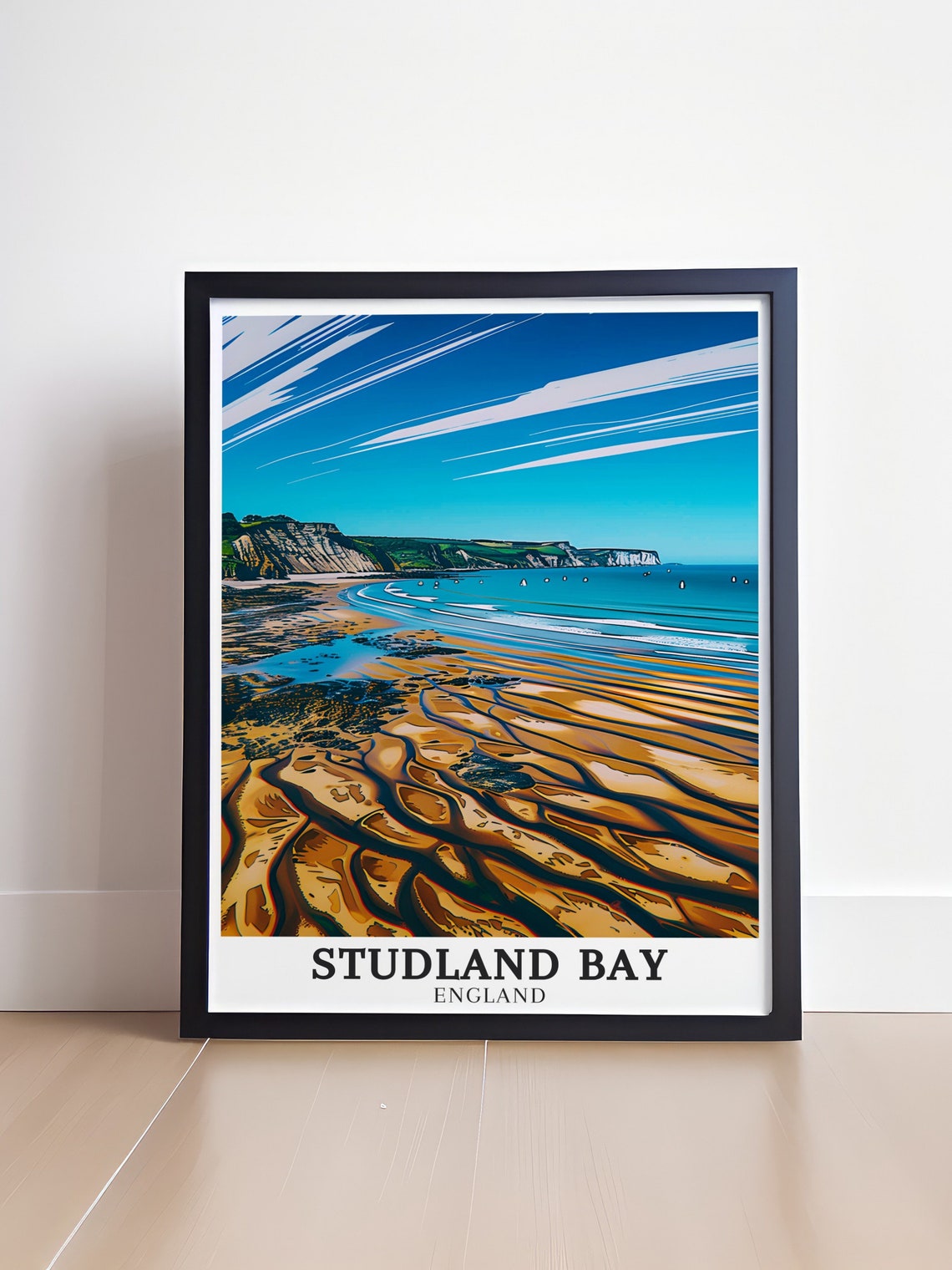 Studland Bay Middle Beach Low Tide Ripples Cliffs Travel Poster - Image 4
