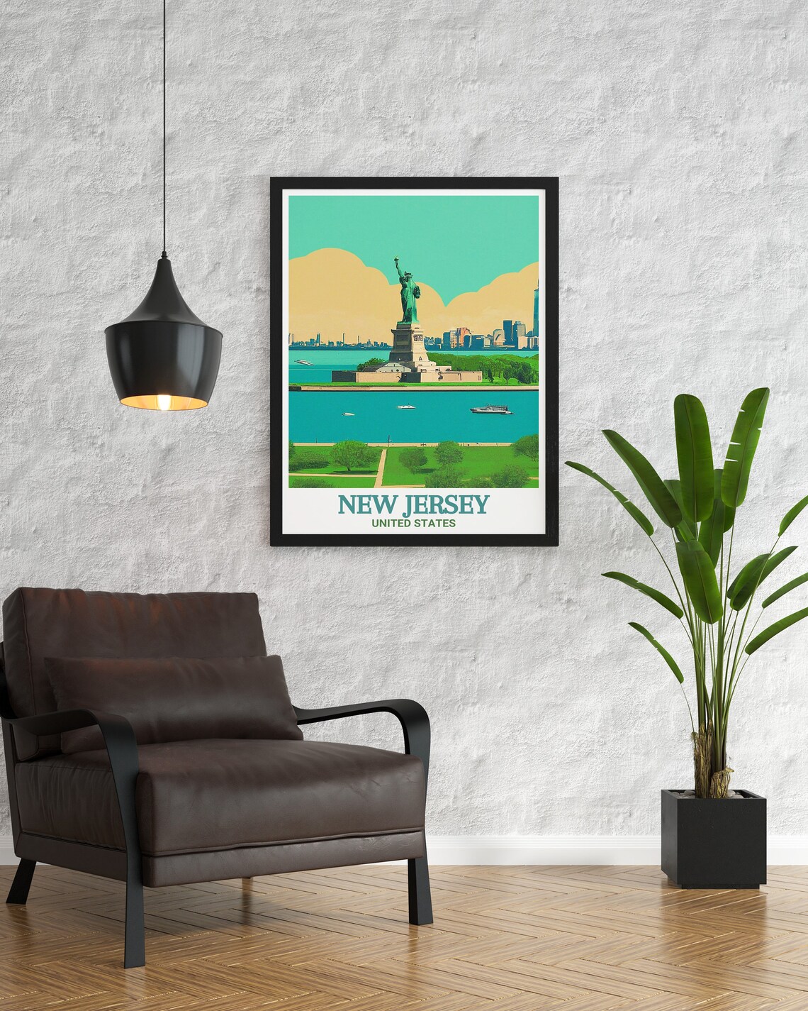 New Jersey Statue of Liberty State Park Skyline Travel Poster - Image 3