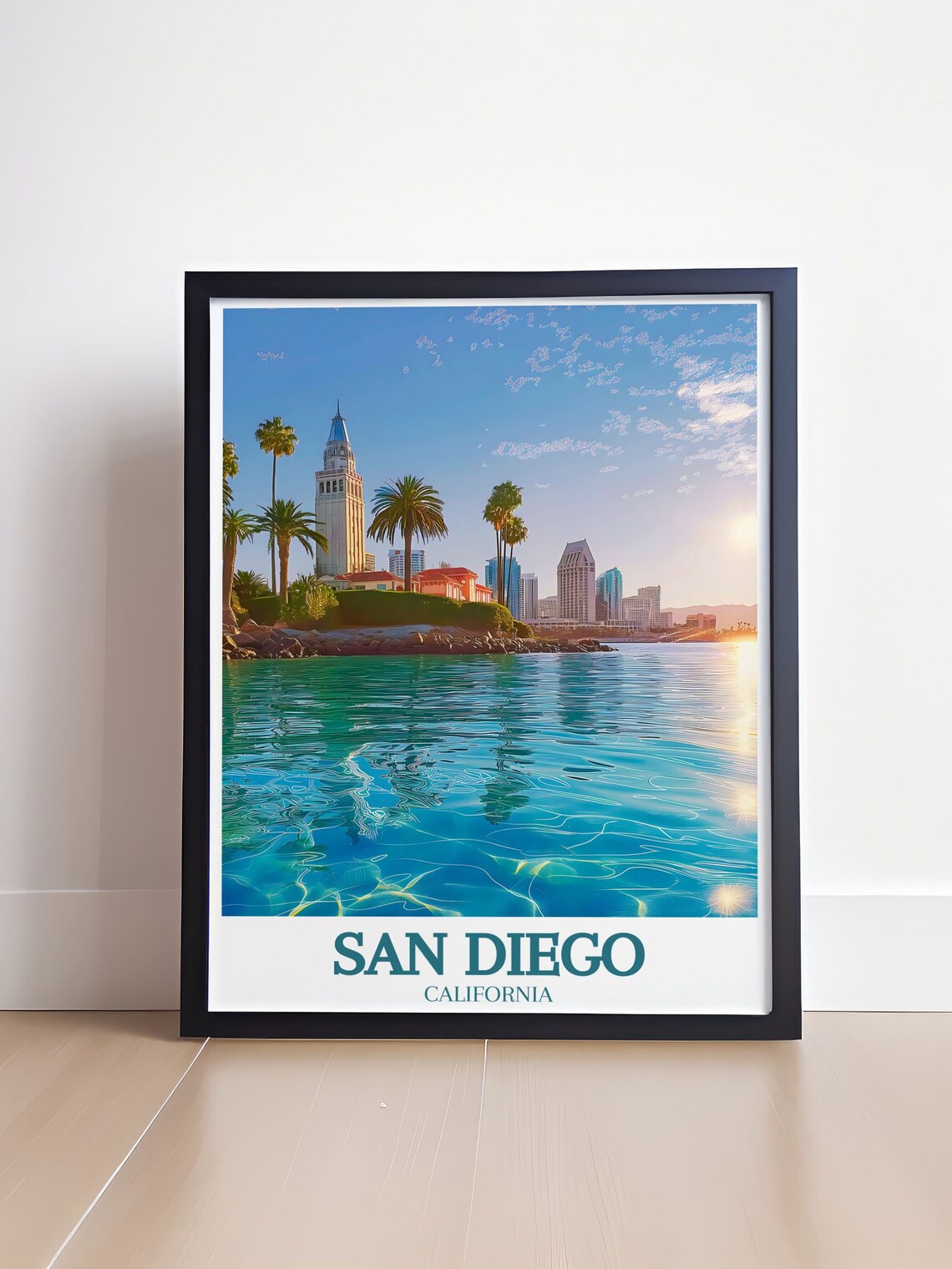 San Diego California Waterfront Tower Sunset Travel Scene Poster - Image 4