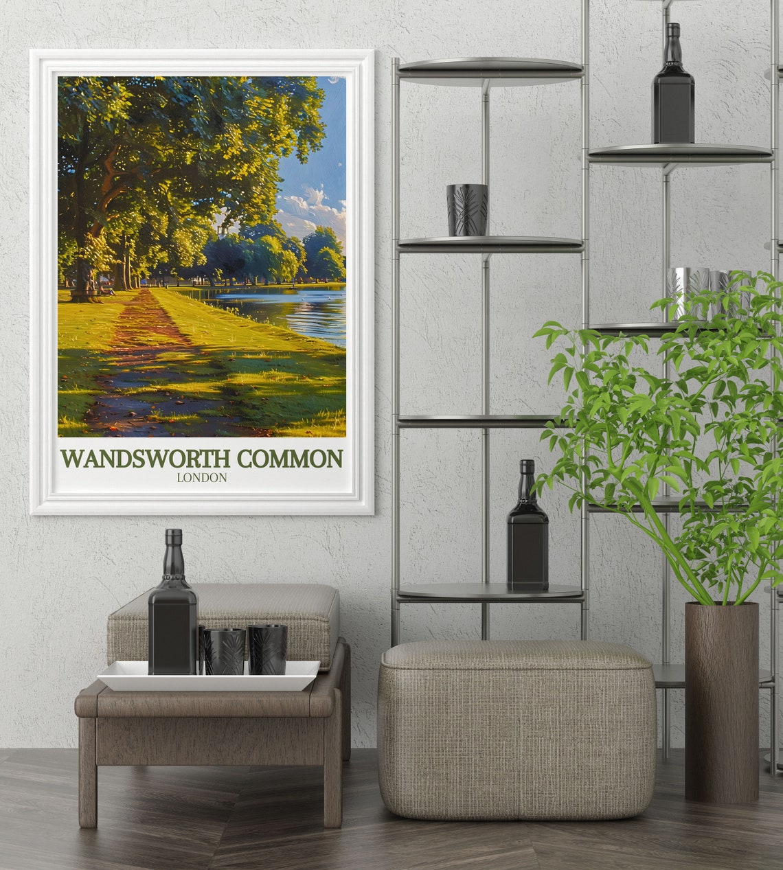 Wandsworth Common London Sunlit Park Pond Path Travel Poster - Image 3