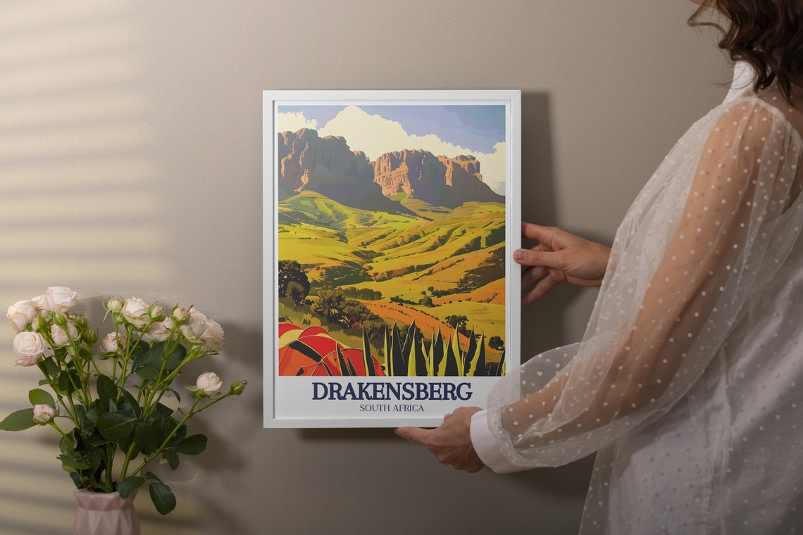 Drakensberg South Africa Camping Tent Golden Hills Escarpment Poster - Image 3