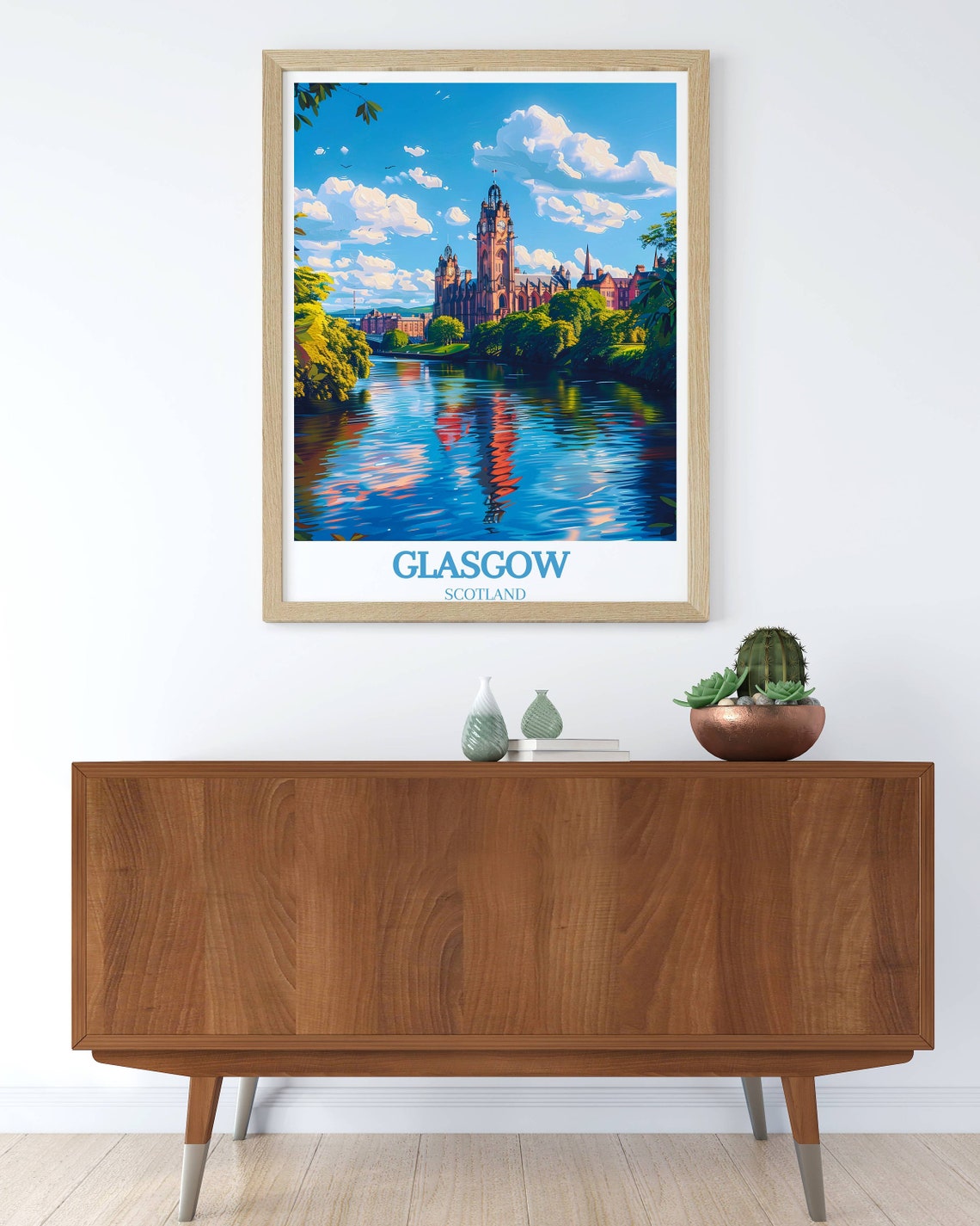 Glasgow Scotland Gothic Tower Red Sandstone River View Poster - Image 3